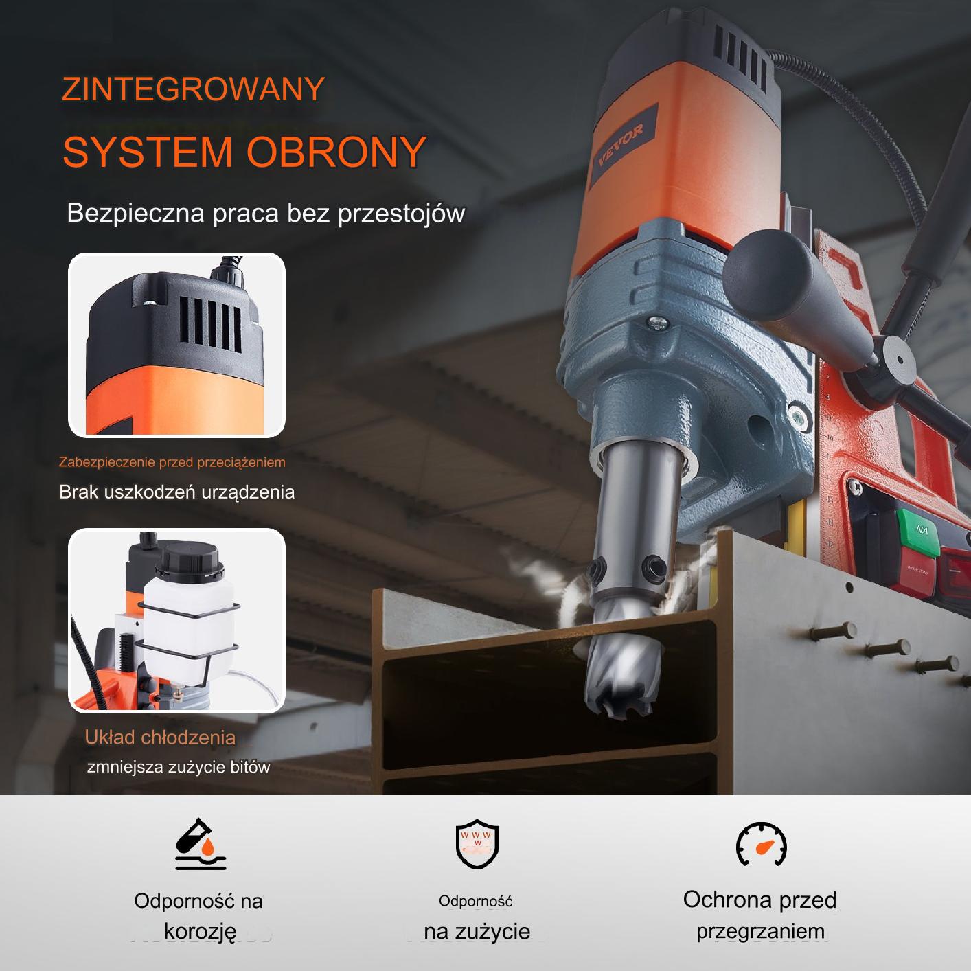 Wiertarka magnetyczna stołowa 1300W 40 mm koronki 13000 N 810 RPM lekka - obrazek 4