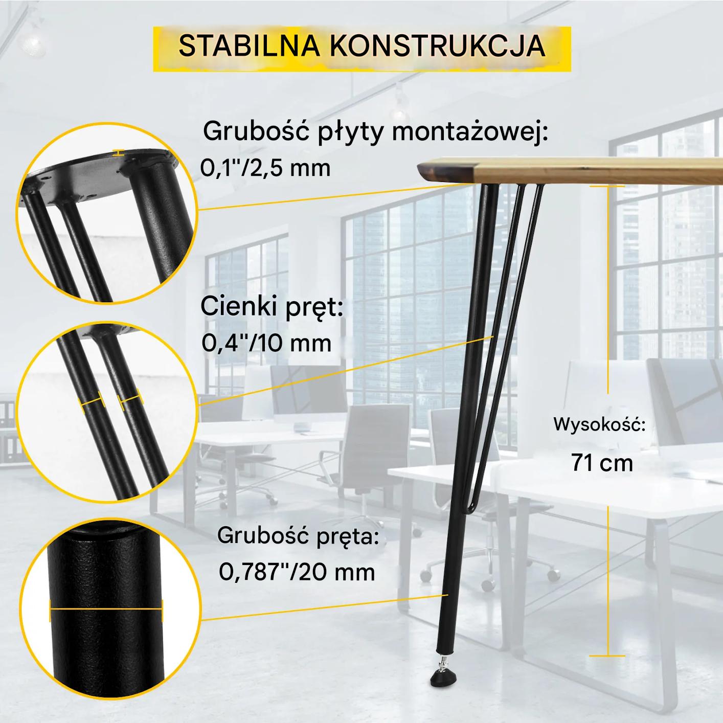 Nogi do stołu lawy biurka stolika metalowe loftowe 71x20cm 4sztuki - obrazek 3