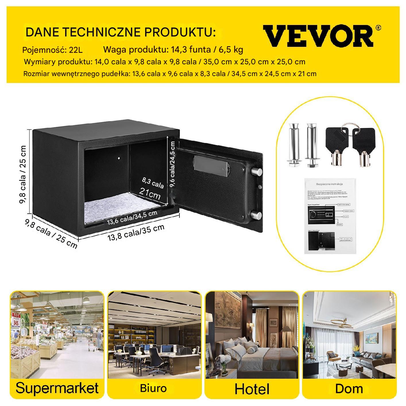 Domowy sejf kasetka zamek elektroniczny Kasa Pancerna 22,6 L - obrazek 2