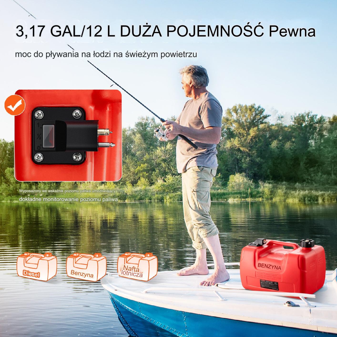 Zbiornik paliwa do łodzi 12L przenośny plastikowy z wężem czerwony - obrazek 4