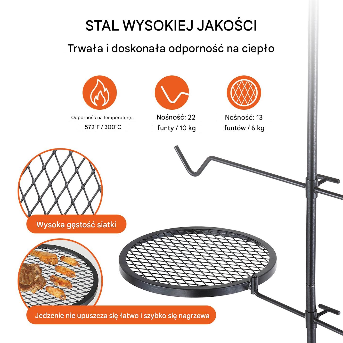 Palenisko grill ruszt ogniskowy ogrodowy wiszący okrągły przenośny+torba - obrazek 3