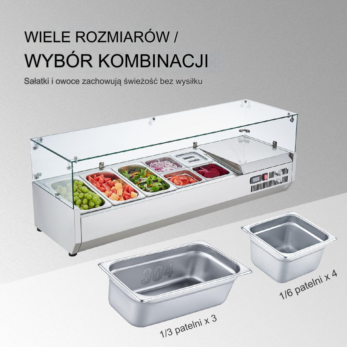 Lada chłodnicza do sałatek 130cm 7 pojemników szklana witryna 150W - obrazek 3