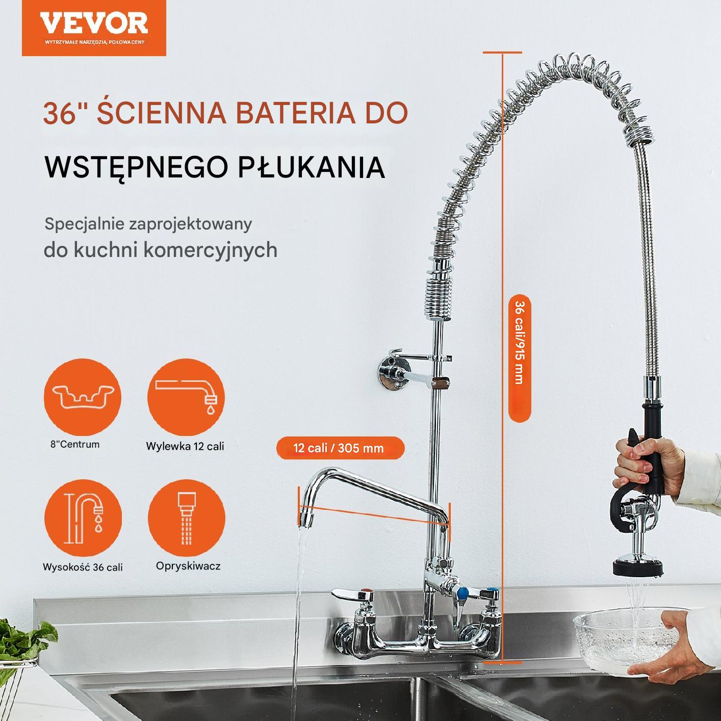Bateria zlewozmywakowa ścienna 91,5cm z wężownicą do zlewu 1/2/3-komorowego - obrazek 3