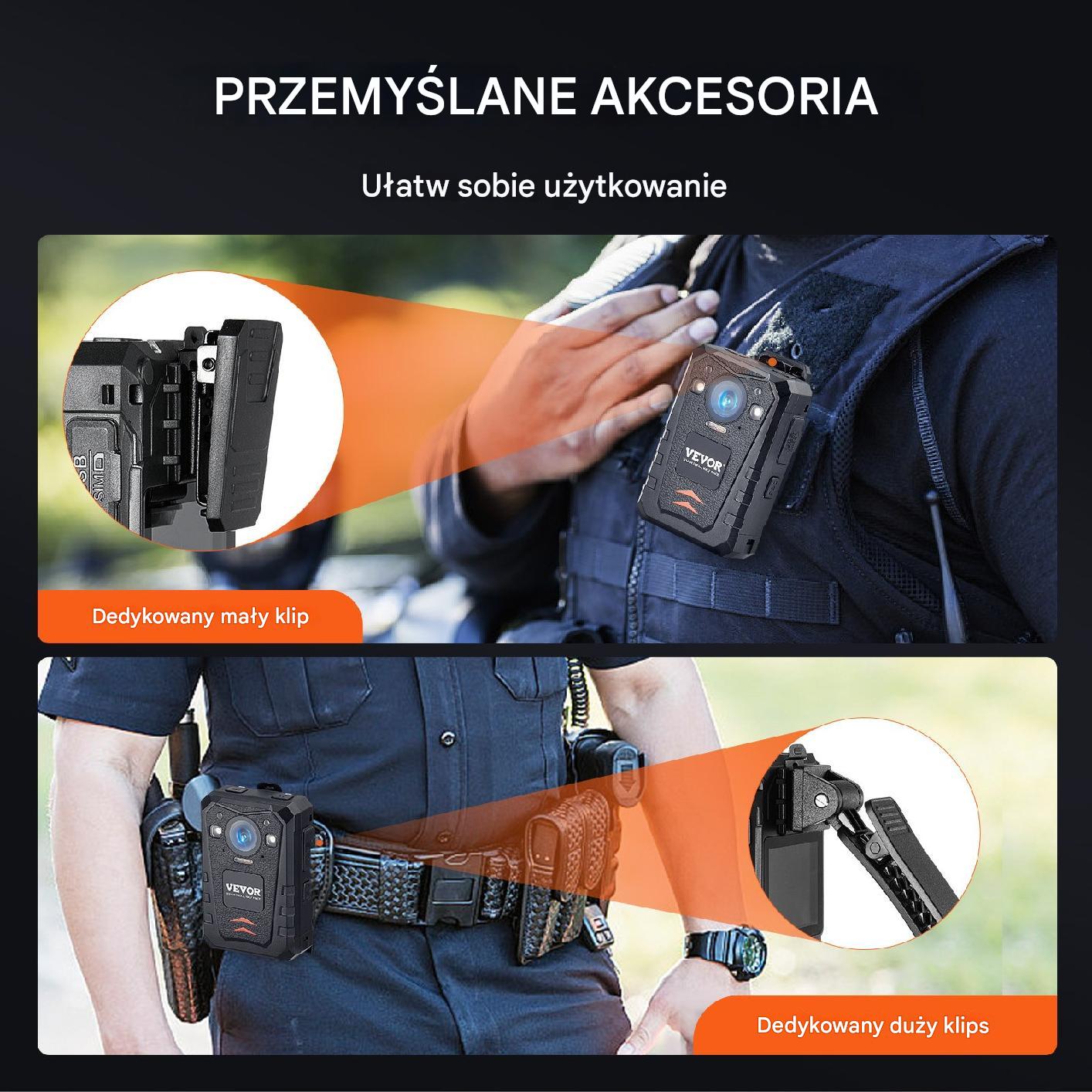 Kamera bodycam 1440P 128GB – policyjna z noktowizją i GPS bateria 3500mAh - obrazek 5