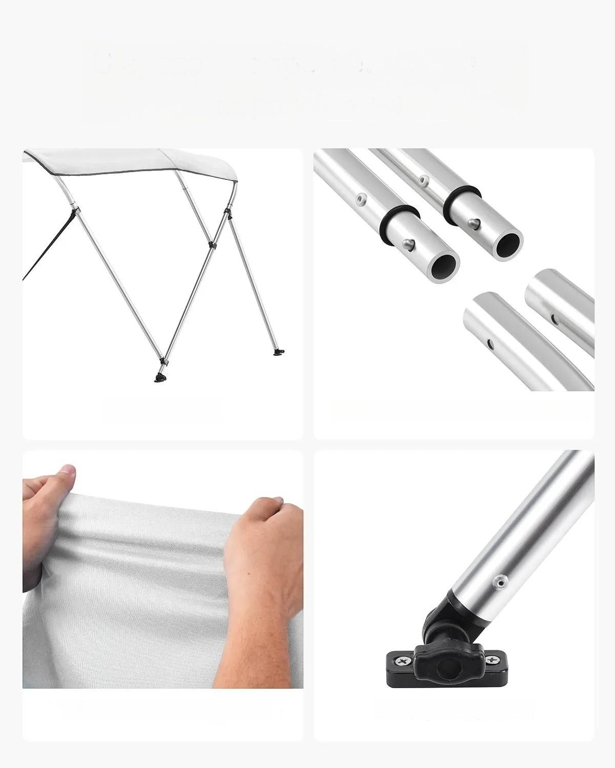 Daszek bimini do łodzi 3 pałąki 600D wodoodporny aluminiowy osłona słońca - obrazek 5