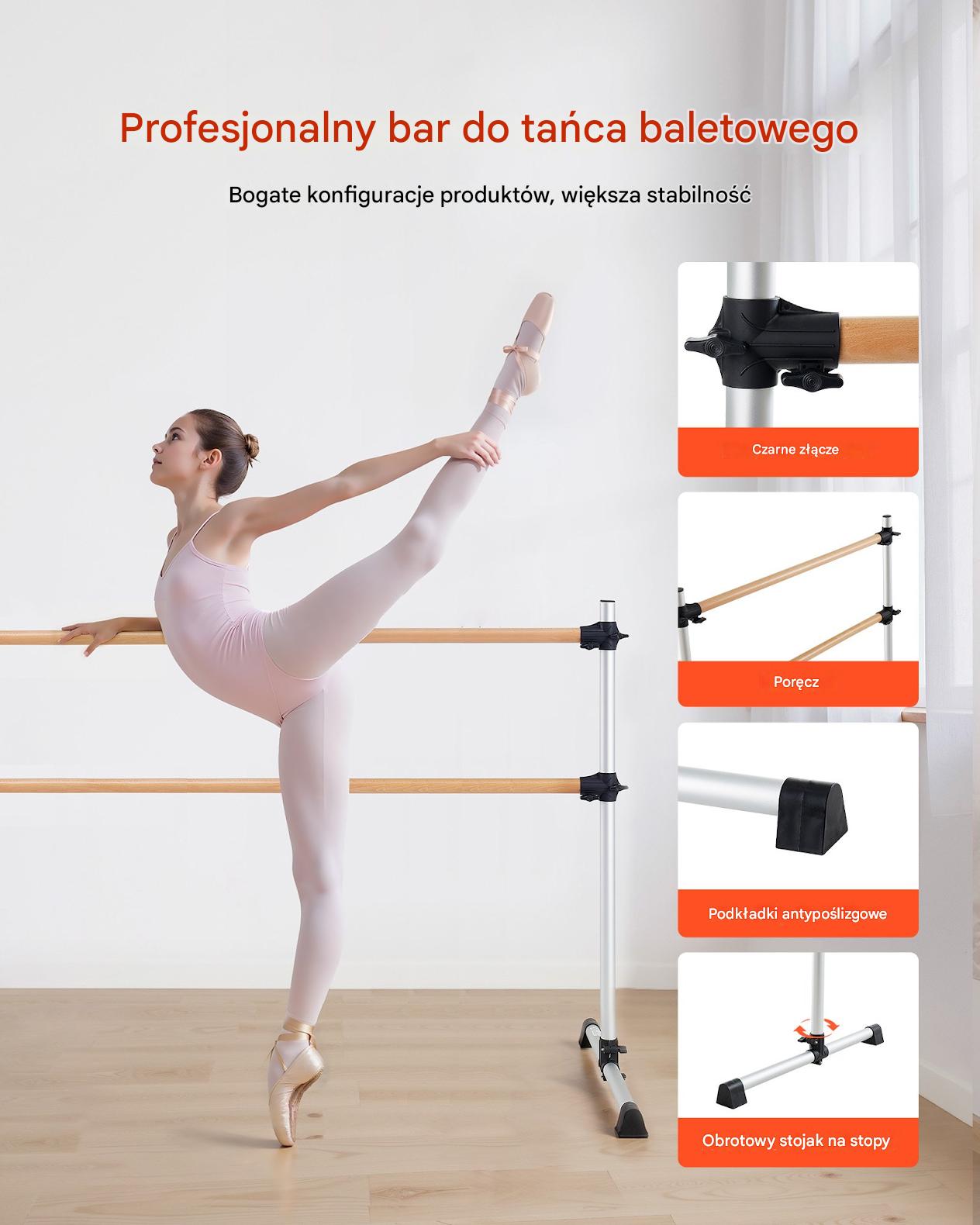 Drążek baletowy podwójny wolnostojący regulowany stabilny do tańca fitness - obrazek 4