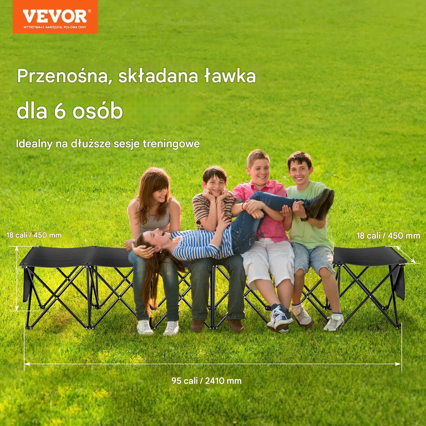 Ławka krzesła składane przenośna 6-osobowa z torbą kieszenie boisko - obrazek 4