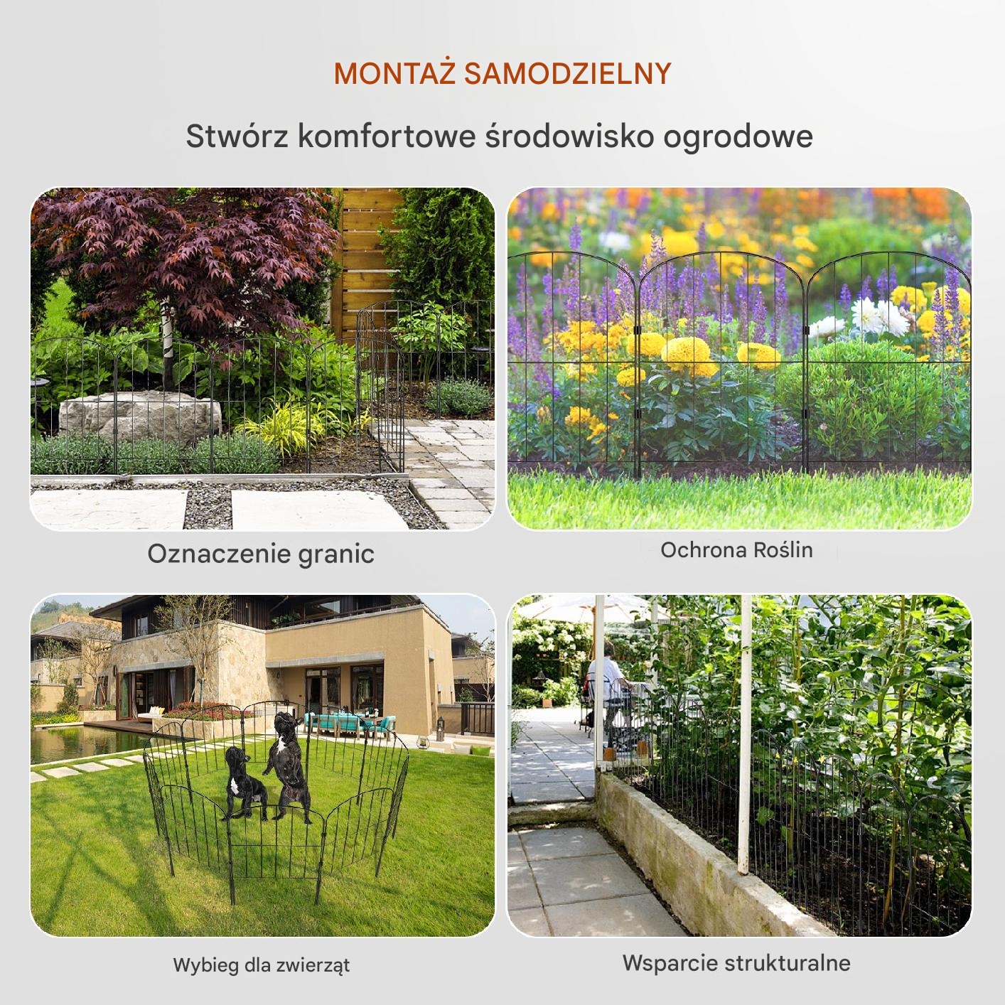 Płot ogrodowy barierka stal czarny 61 cm 33 cm zestaw 10 szt mocny premium - obrazek 5