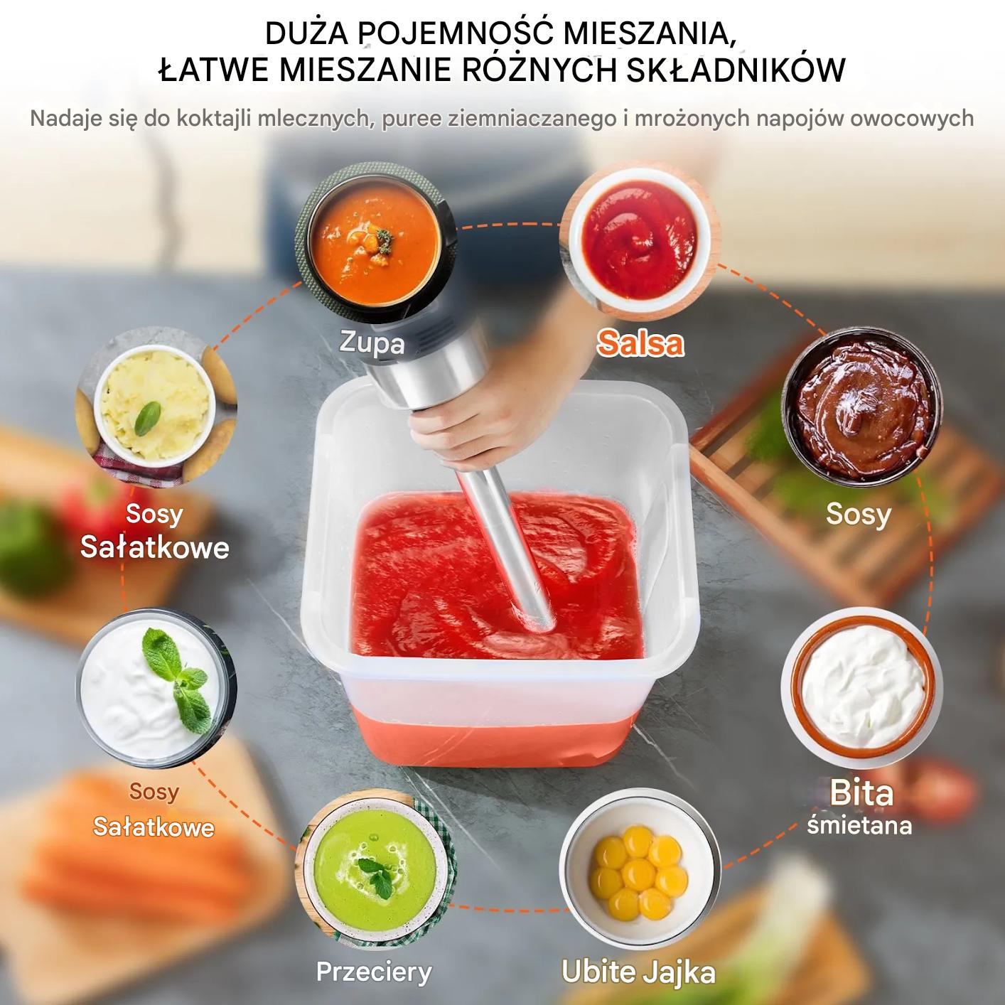 Blender ręczny 750W stal nierdzewna regulacja prędkości zupa smoothie - obrazek 4