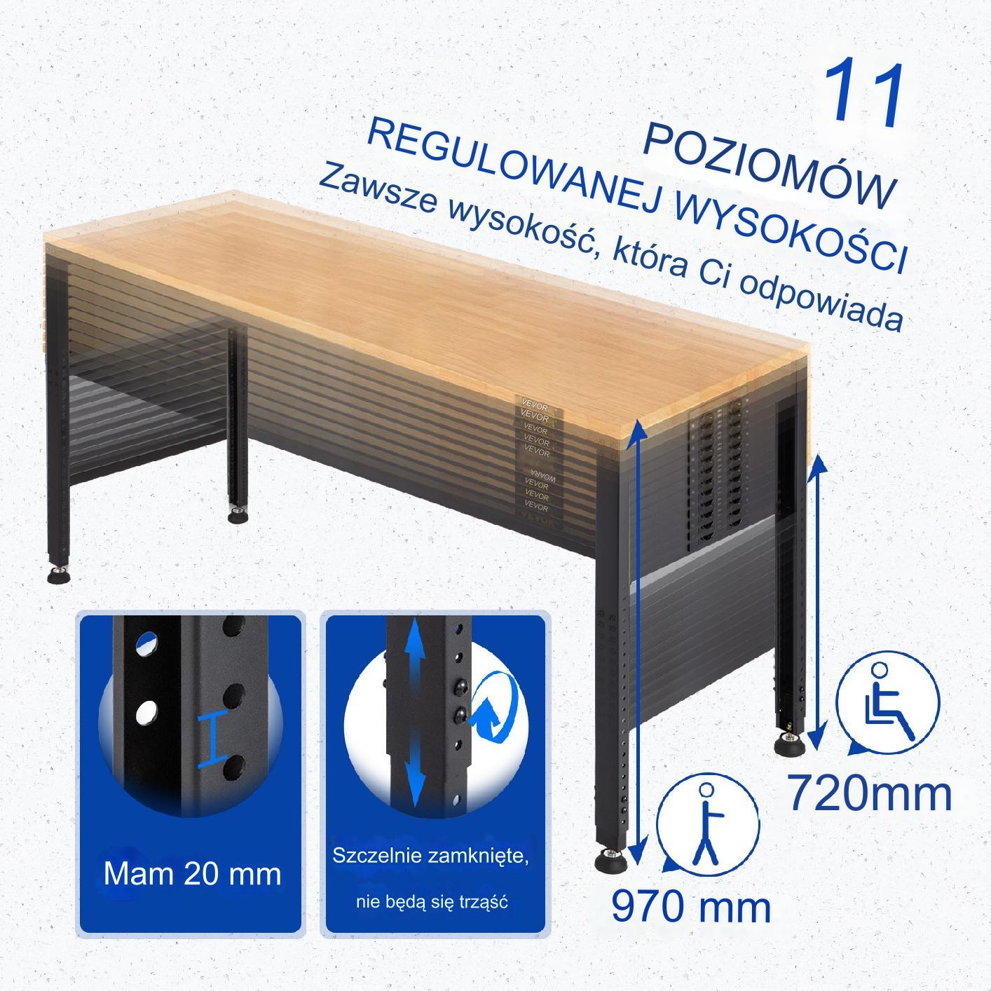 Stół warsztatowy stolarski roboczy 122 x 61 cm regulowany 900 kg premium - obrazek 6