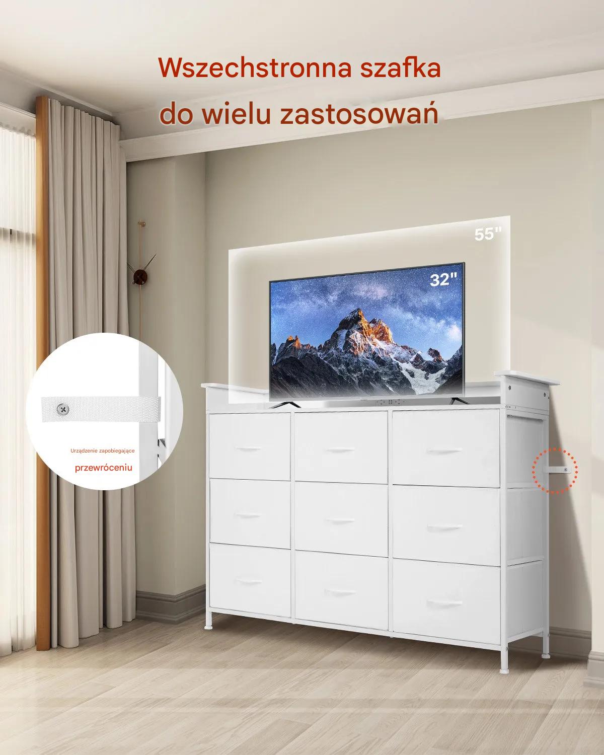 Komoda 9 szuflad materiałowa metal LED gniazdko - do sypialni, garderoby - obrazek 6