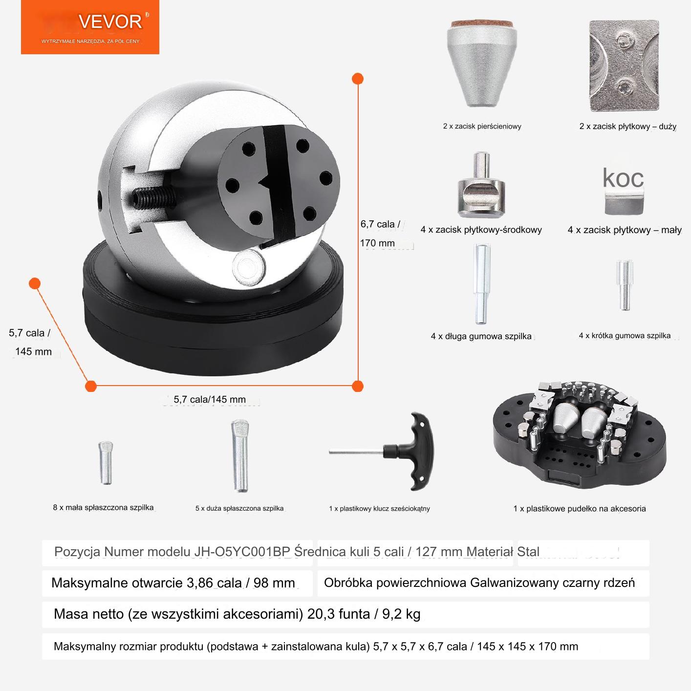 Imadło grawerskie kulkowe obrotowe 127 mm blok jubilerski 360° stal premium - obrazek 2