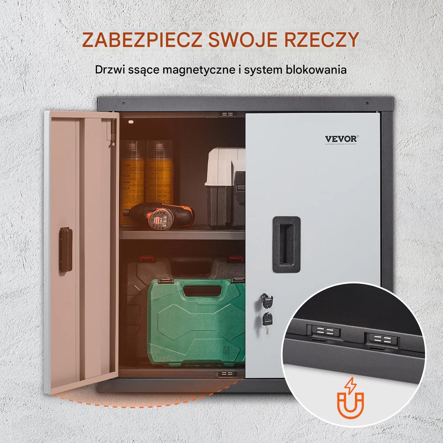 Szafka ścienna metalowa składana garaż biuro narzędzia czarna zamykana - obrazek 6
