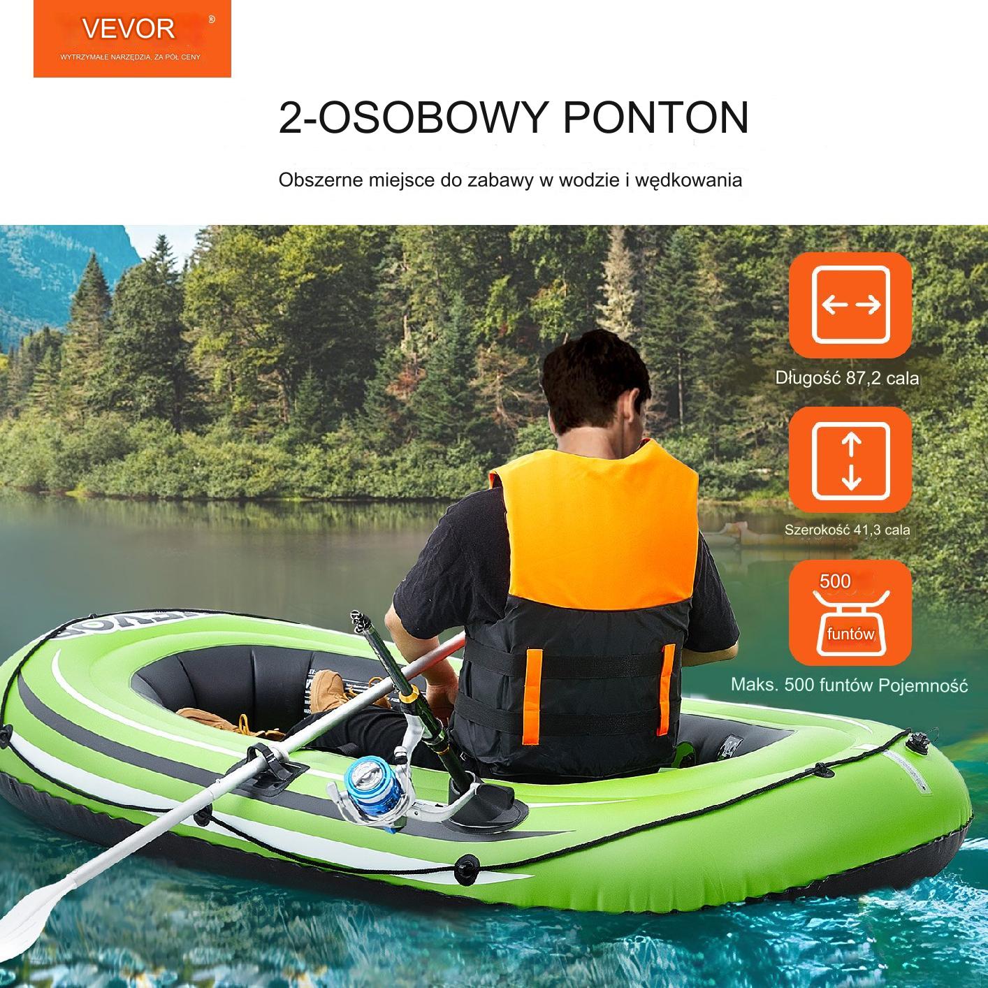 Ponton wędkarski dmuchany do pływania z wiosłami pompka 2 osobowy - obrazek 7