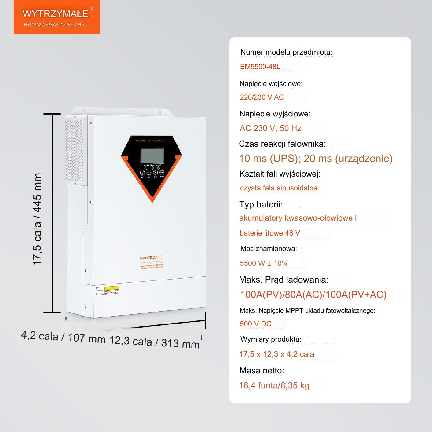 Przetwornica solarna inwerter solarny falownik 5500 W - obrazek 2