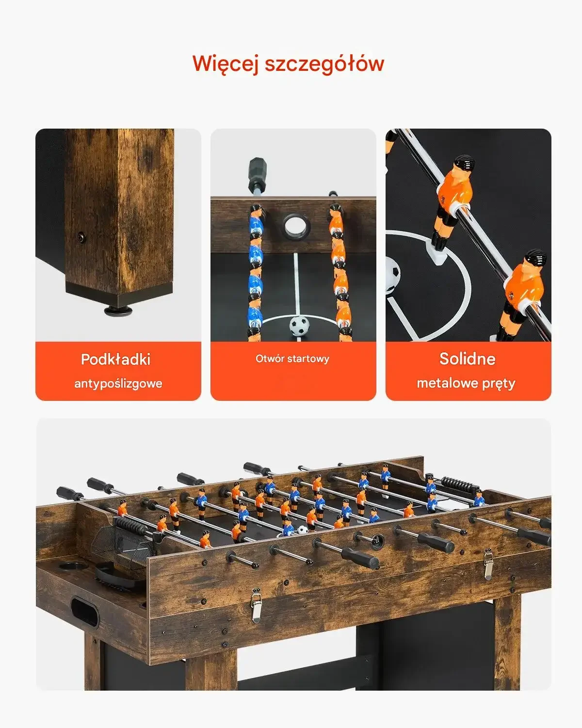 Stół do gier 3w1 air hockey ping pong piłkarzyki 137 cm rodzinny arcade - obrazek 6