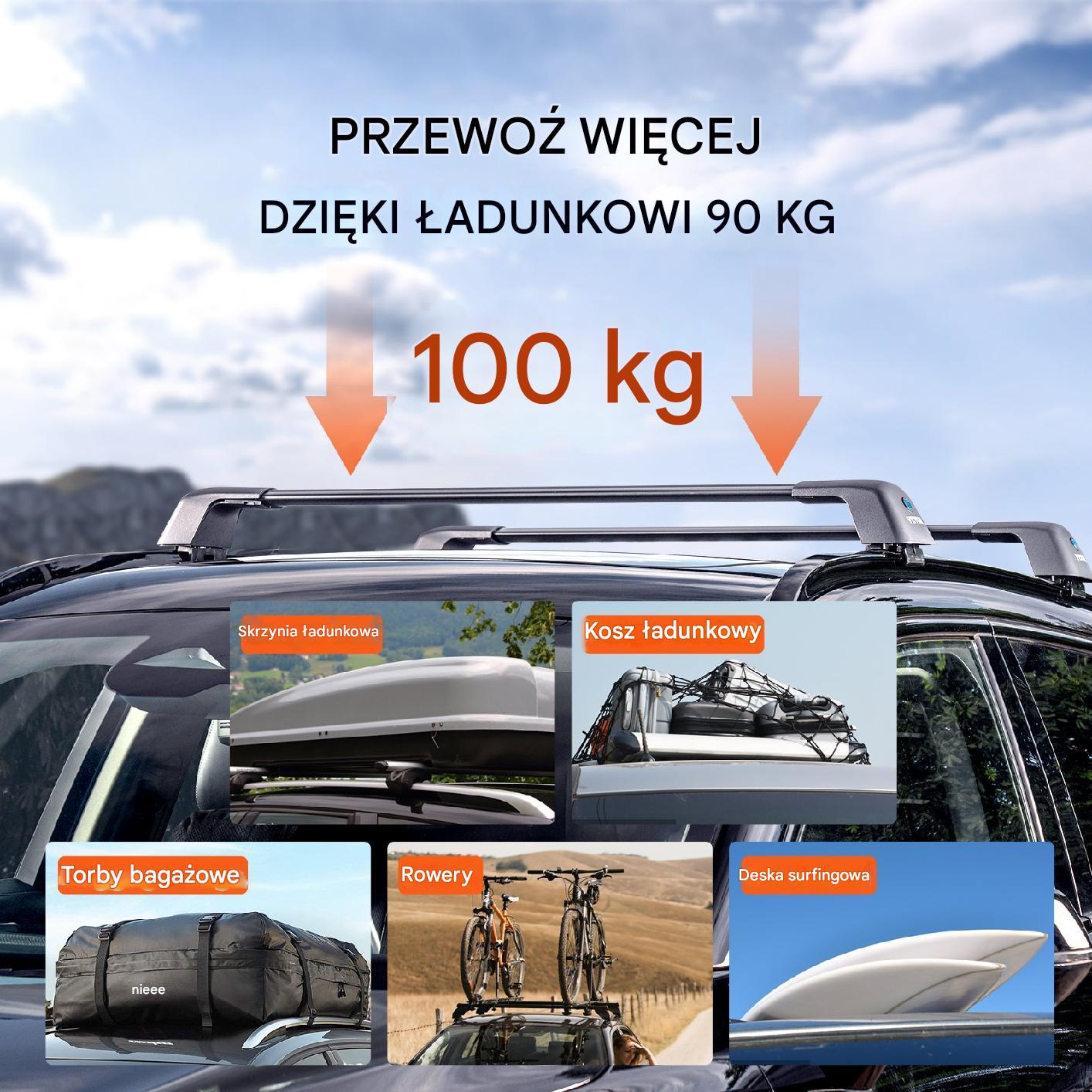 Bagażnik dachowy na relingi belki poprzeczki dachowe uniwersalny 116–122 cm - obrazek 6