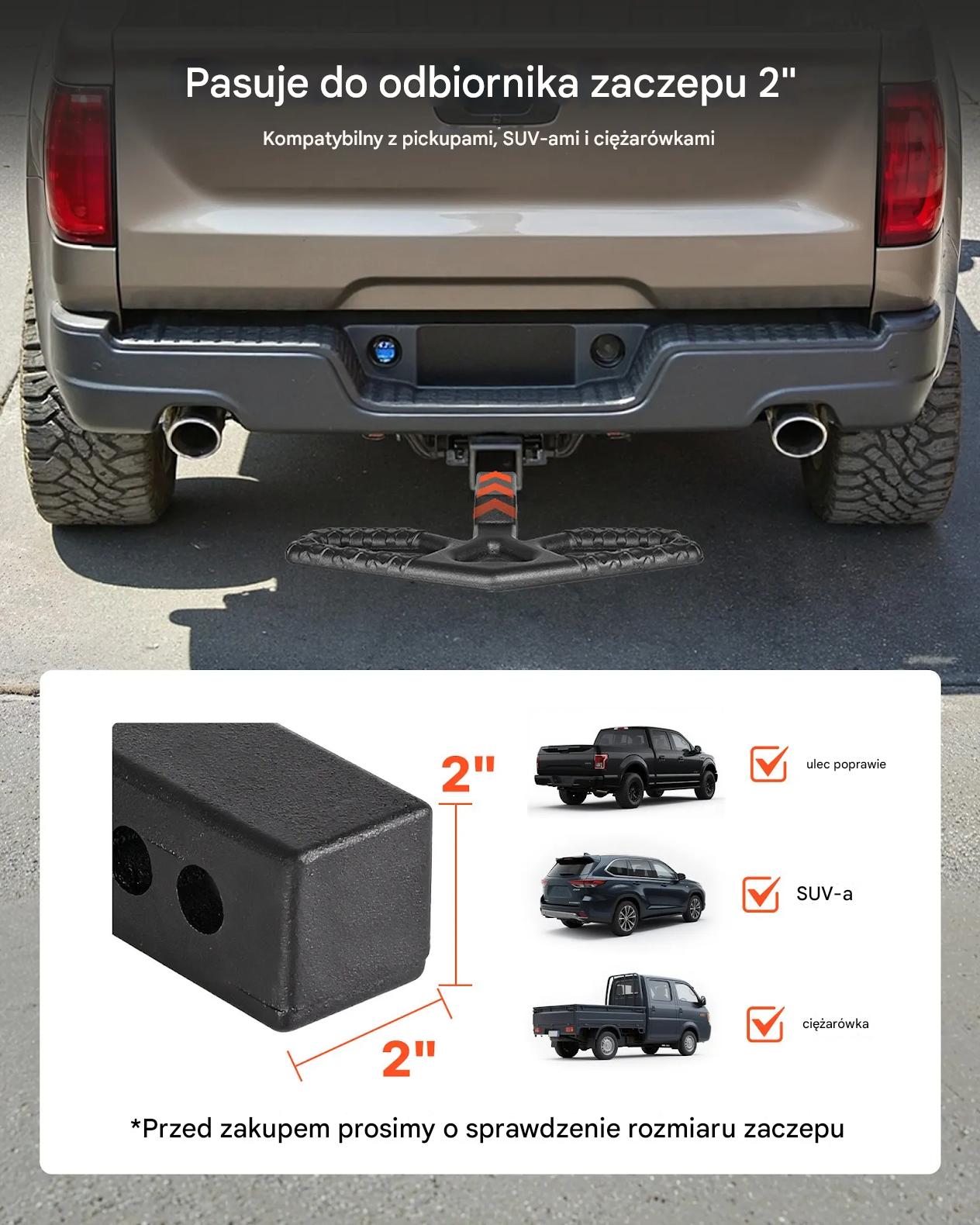 Stopień haka holowniczego 50 mm cale antypoślizgowy 159 kg do SUV - obrazek 3