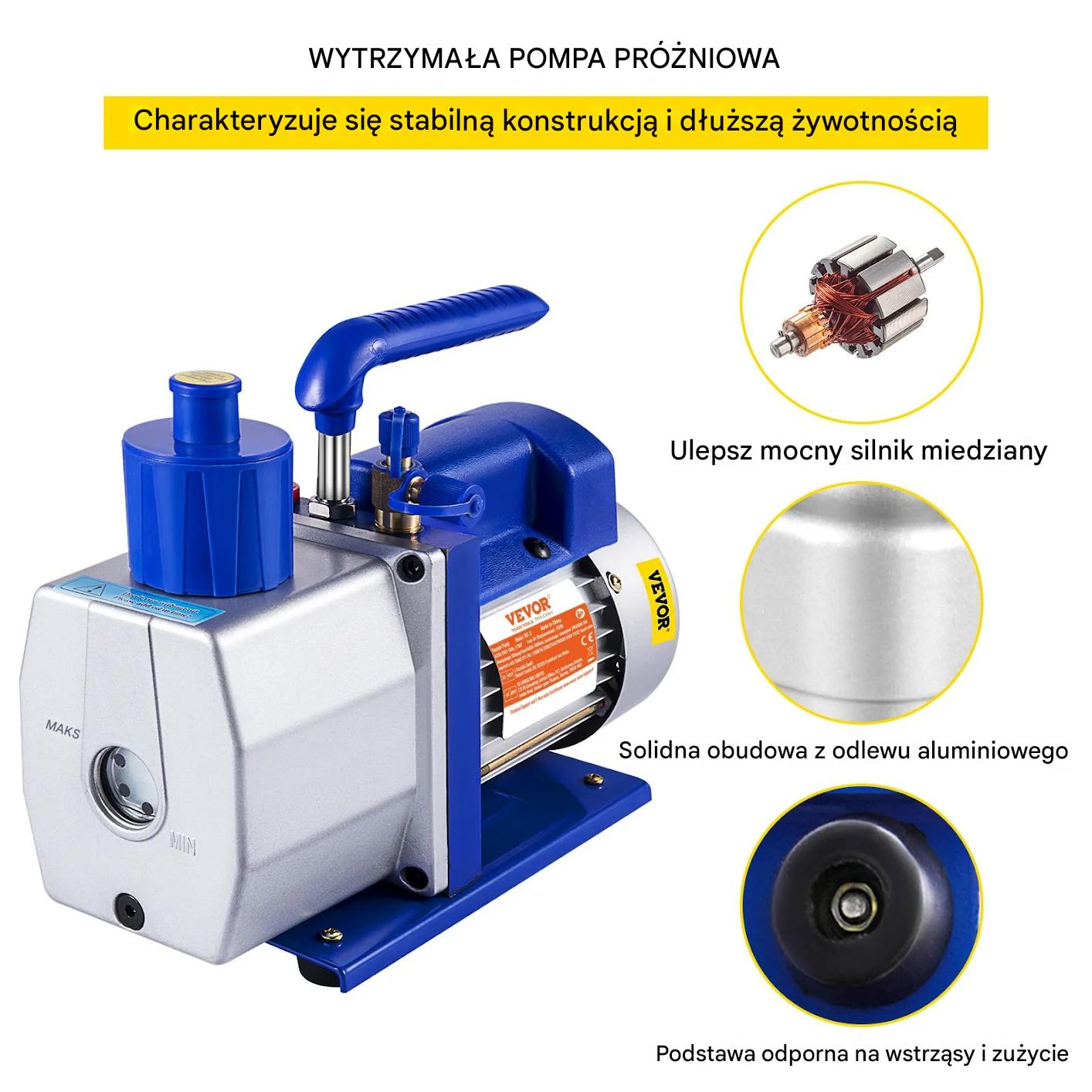 Pompa próżniowa 7CFM, 1/2HP, rotacyjna łopatkowa, jednostopniowa HVAC - obrazek 3