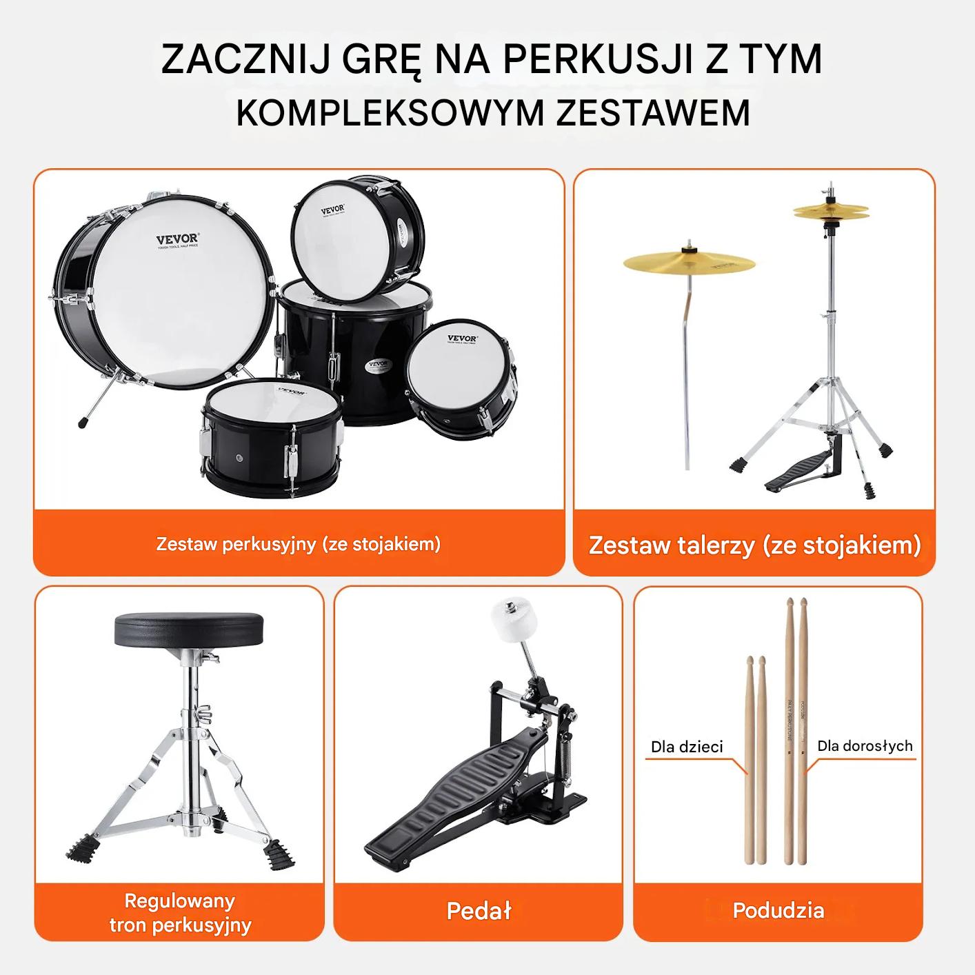 Perkusja dla dzieci 5-częściowa z taboretem zestaw dla początkujących - obrazek 5