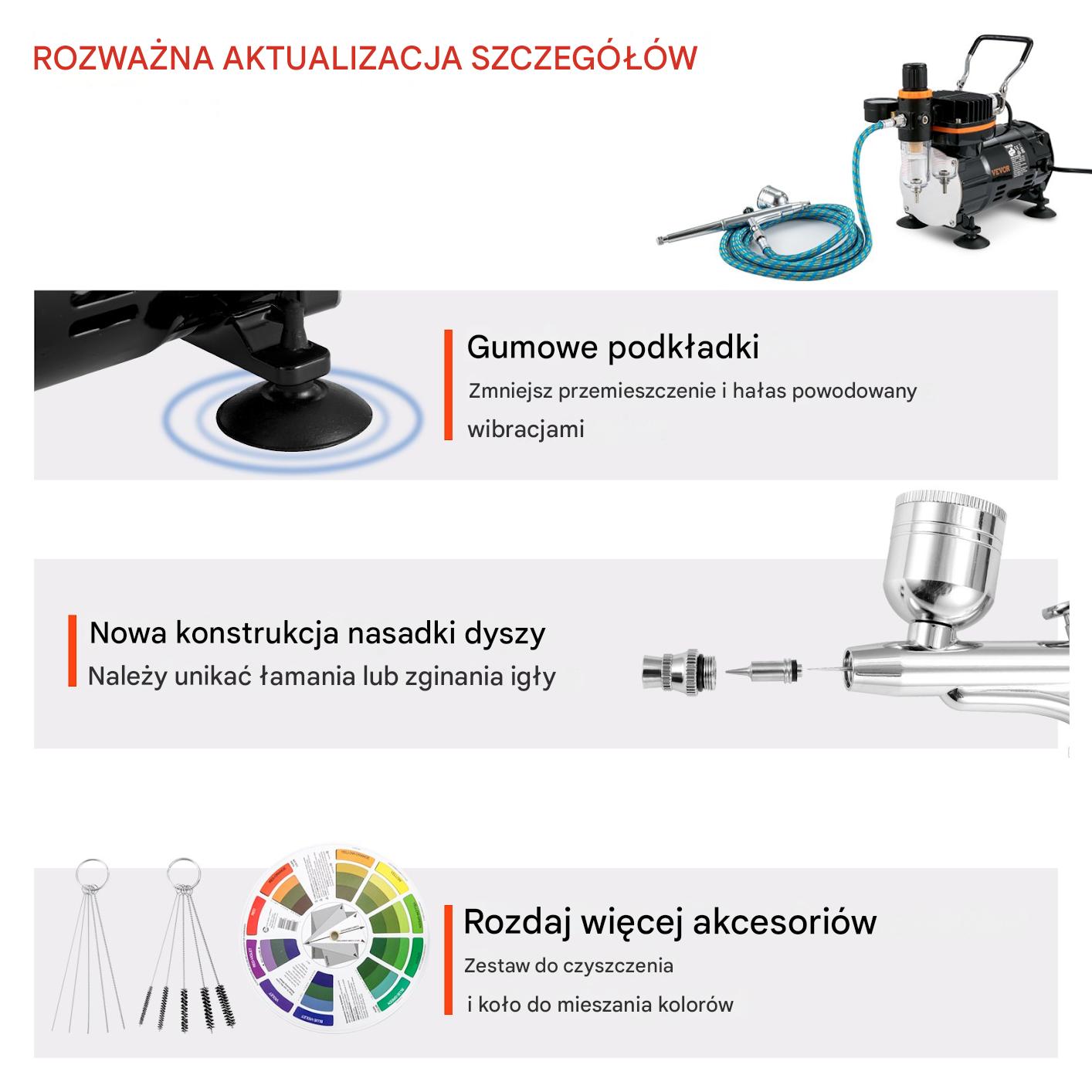 Aerograf do makijażu i modelarstwa, 3 dysze, kompresor 120W, 43-57 dB - obrazek 3