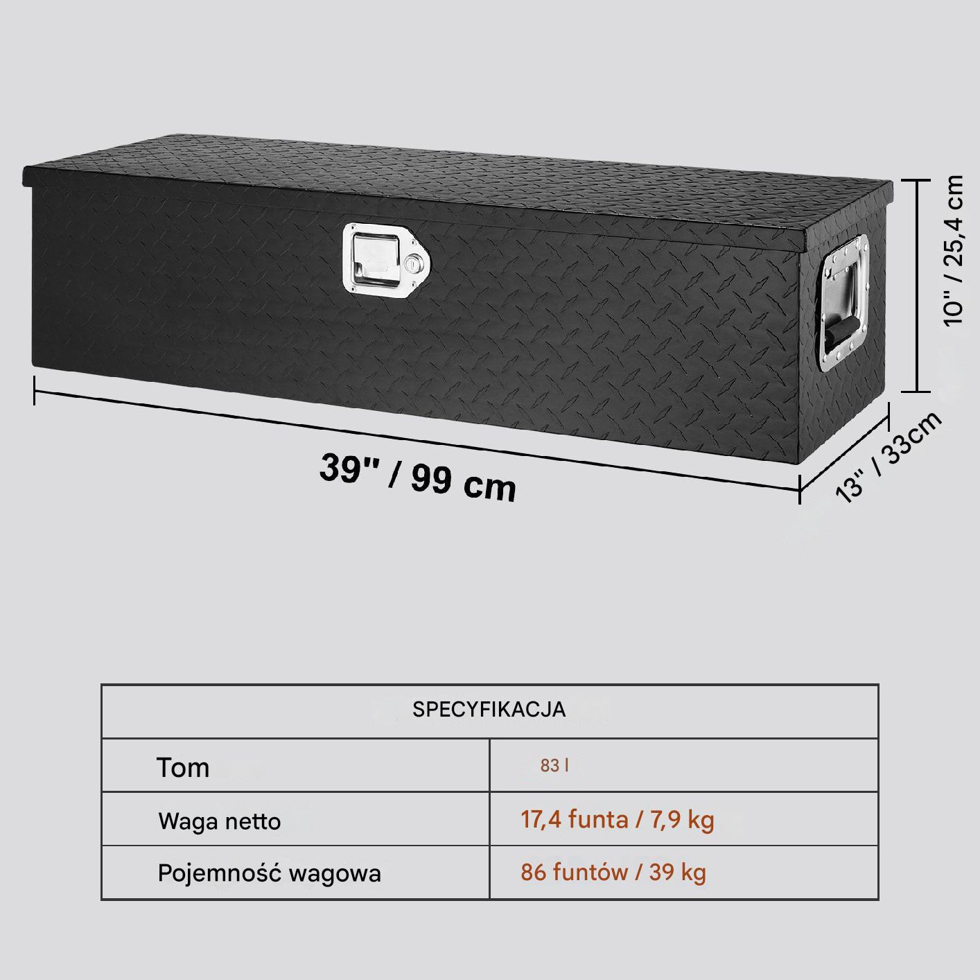Aluminiowa skrzynia narzędziowa 99x33cm 83L wodoszczelna z blokadą 39kg - obrazek 2