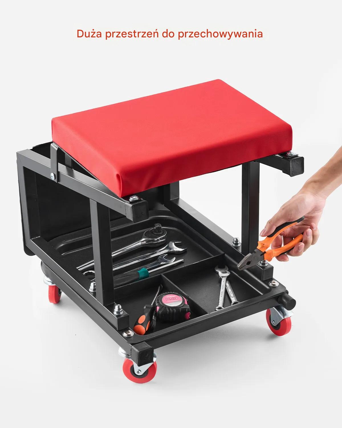 Taboret warsztatowy na kółkach 136 kg obrotowy 360° z półką do garażu - obrazek 6