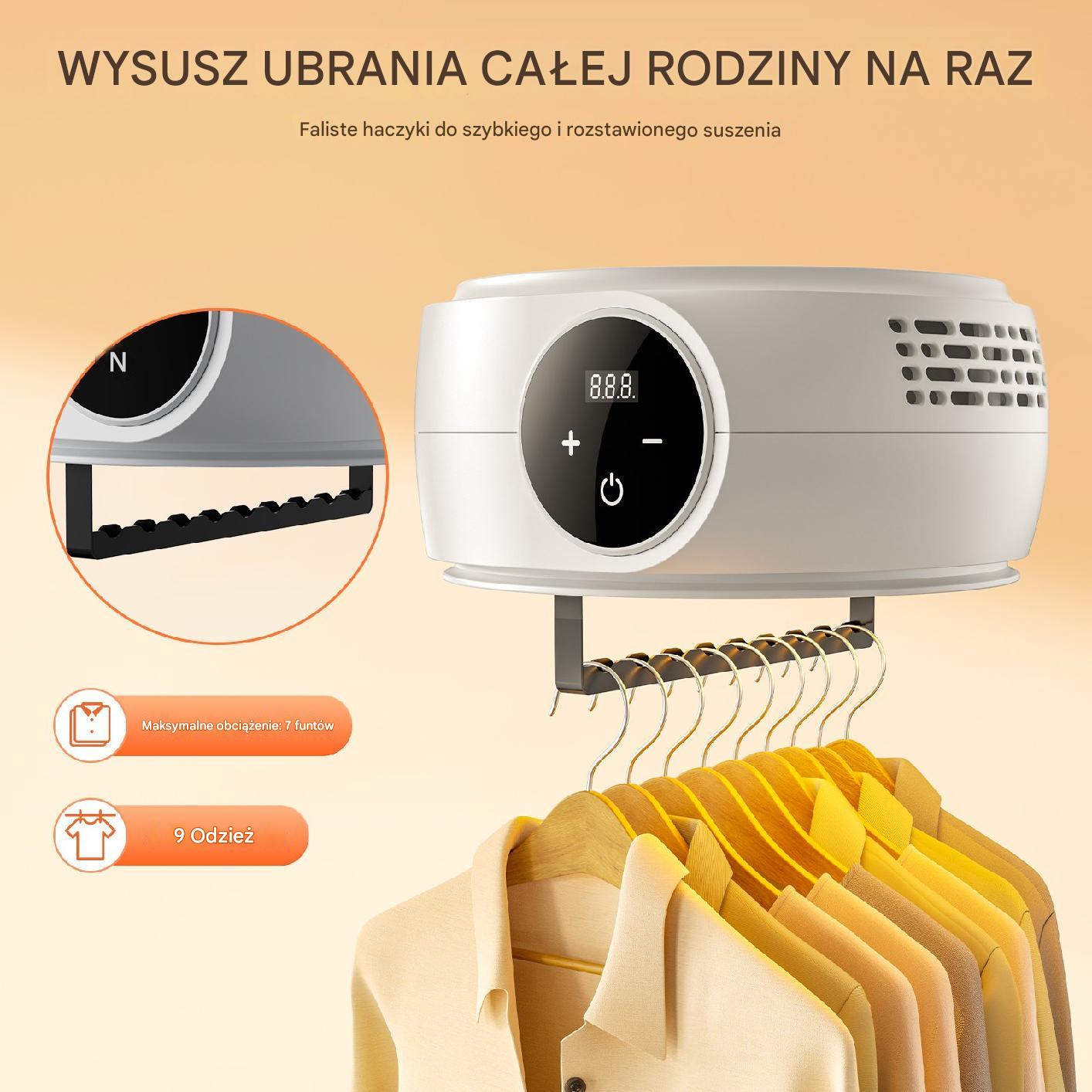 Suszarka do ubrań błyskawiczna elektryczna przenośna wisząca 600W - obrazek 7