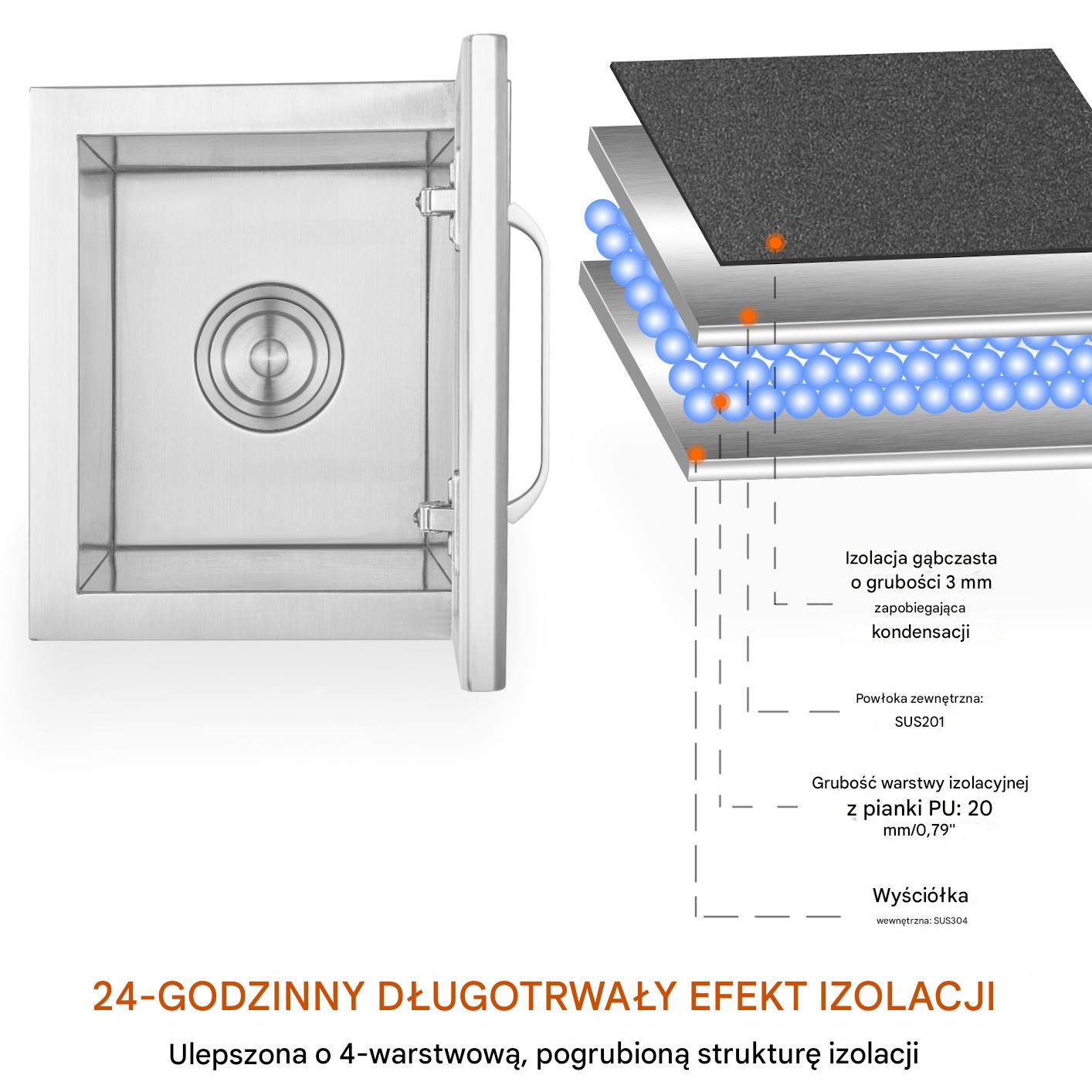 Stalowa Skrzynia na Lód - Profesjonalna z Termoizolacją 28,5L - obrazek 3
