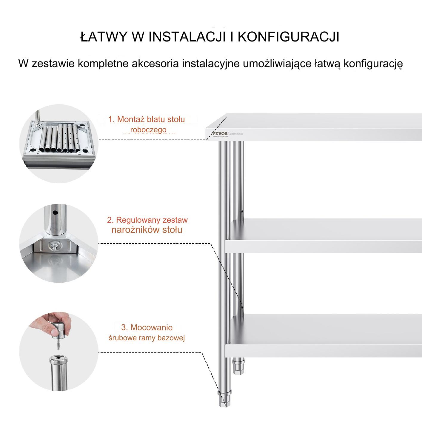 Stół gastronomiczny nierdzewny 36x122cm blat roboczy do kuchni 3 regały - obrazek 4