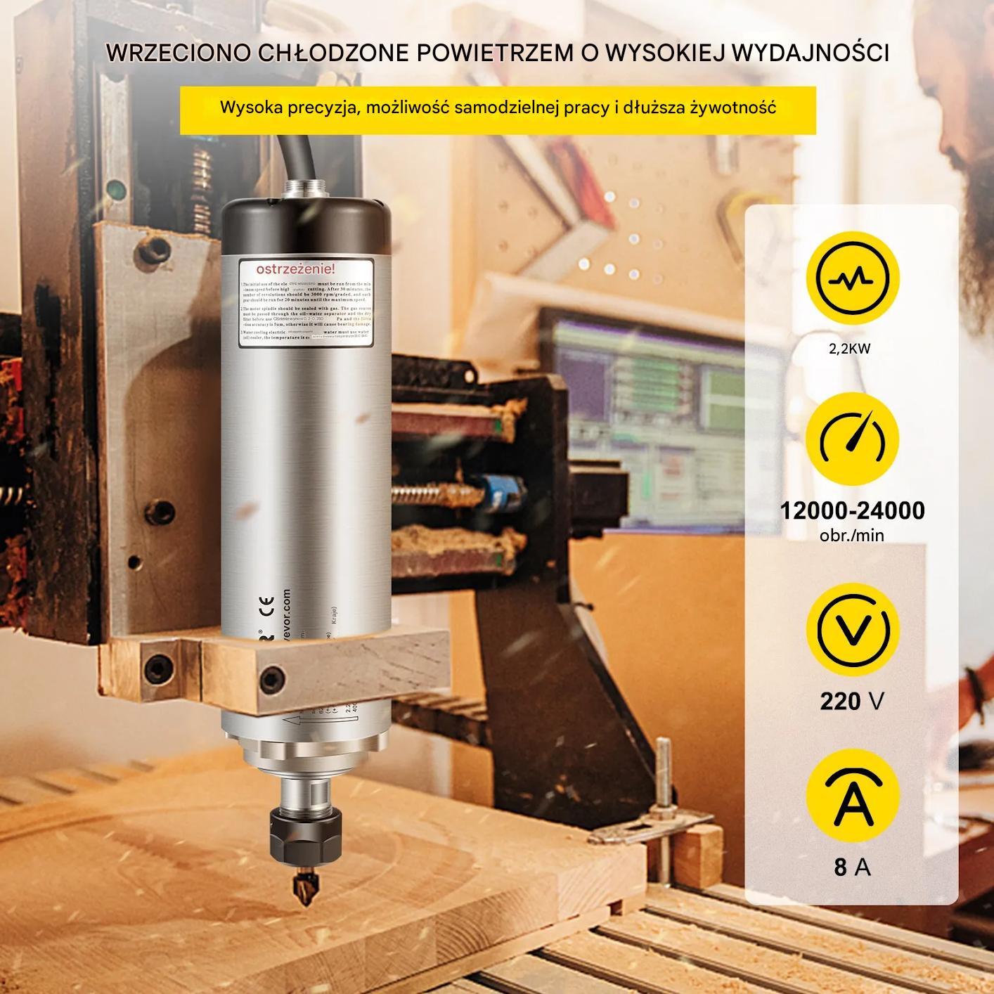 Wrzeciono CNC 2.2kW 220V chłodzone powietrzem ER20 - do frezarki i grawerki - obrazek 6