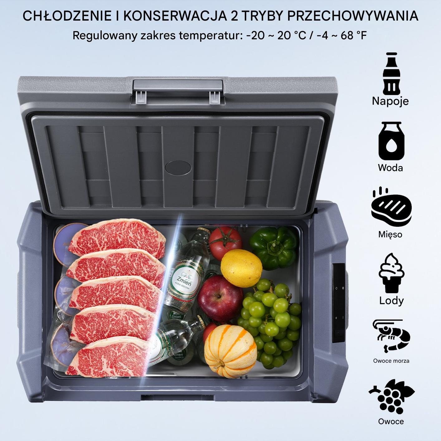 Lodówka turystyczna samochodowa przenośna z zamrażalką kompresorowa 37L 60W - obrazek 3