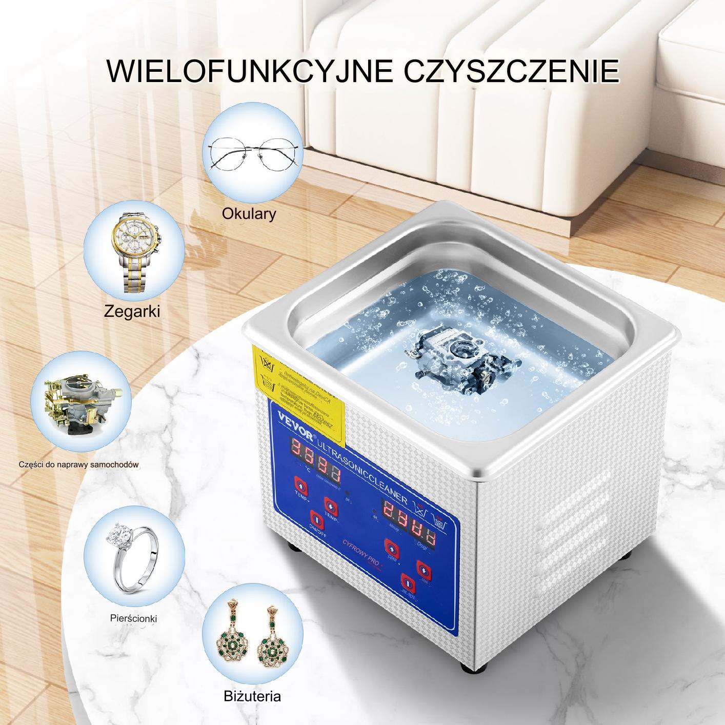 Myjka ultradźwiękowa 0,3L 40kHz podgrzewanie timer 60W profesjonalna - obrazek 5