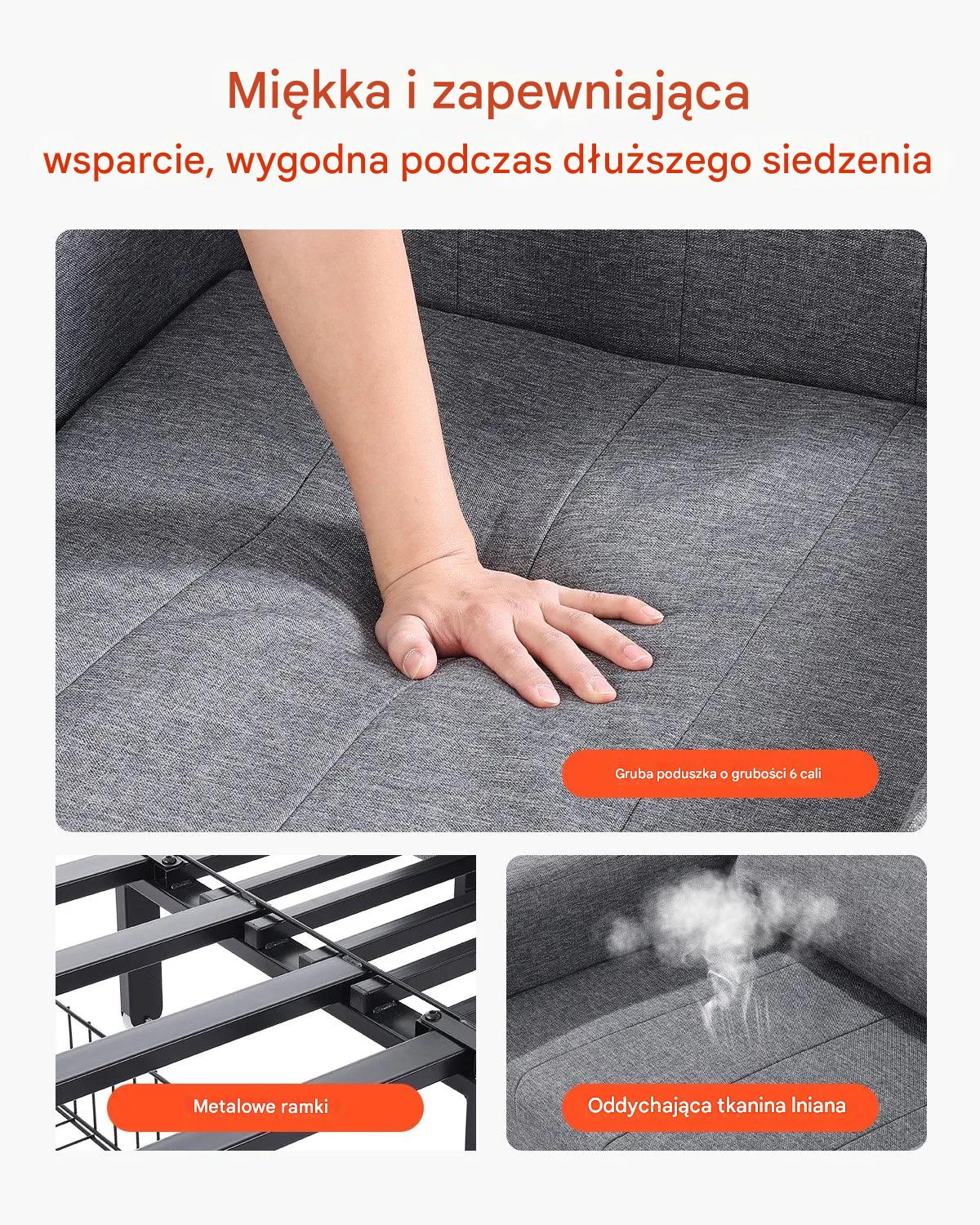 Sofa rozkładana 1-osobowa szara z pojemnikiem i regulowanym oparciem - obrazek 4