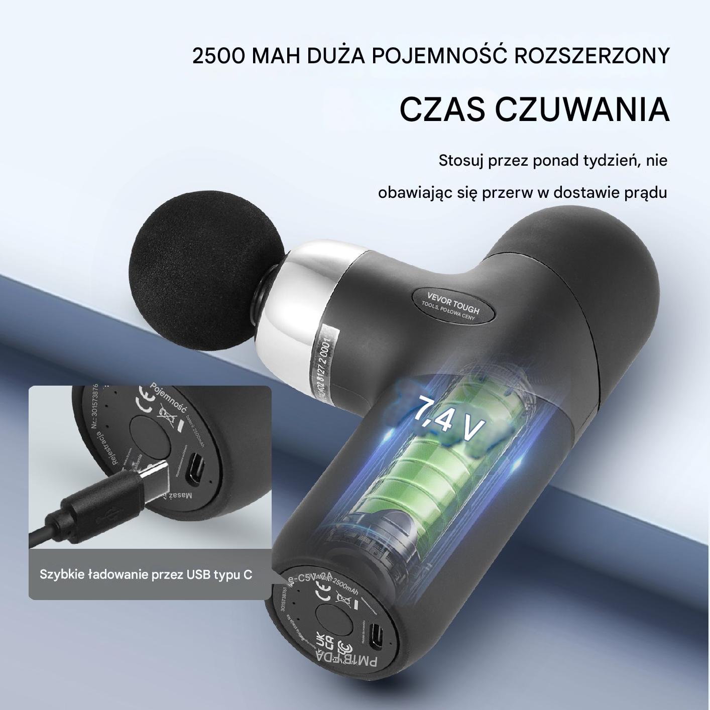 Pistolet do masażu mięśni – do ciała, pleców i stóp 4 głowice - obrazek 4