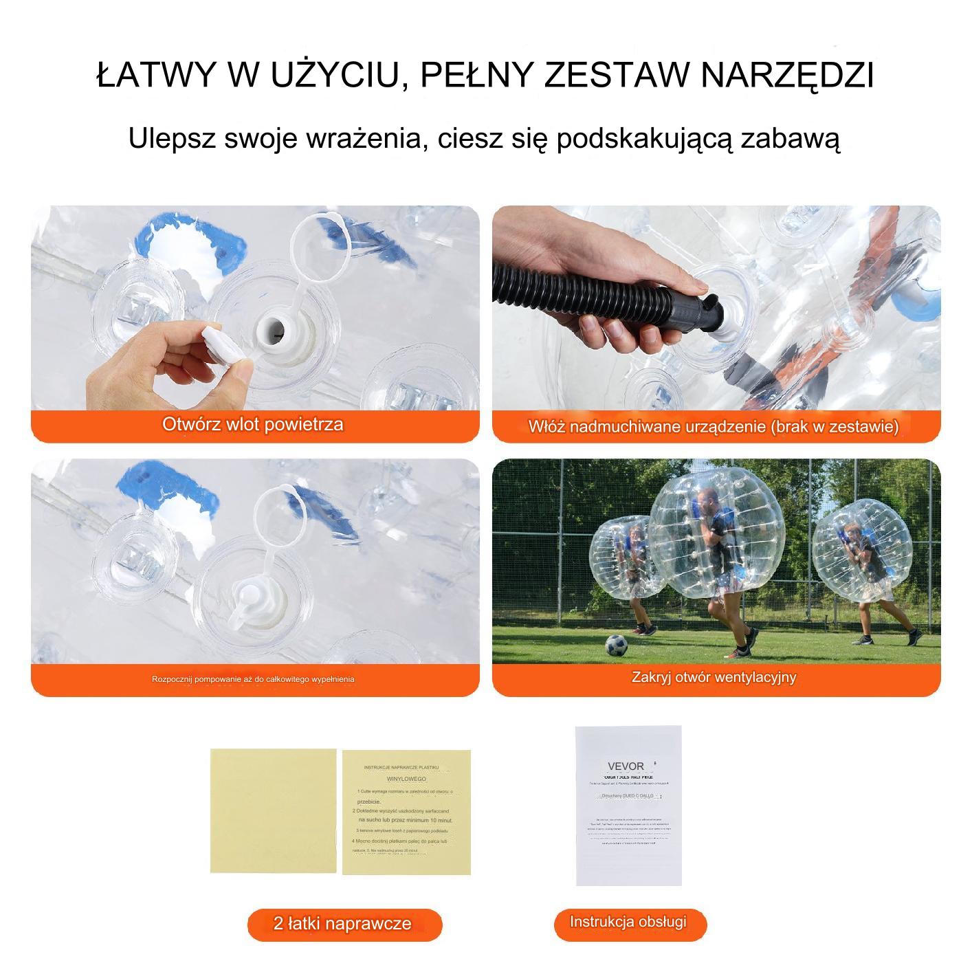 Kula bumper ball zorbing bąbelkowa ogrodowa 1.5 m przeźroczysta premium - obrazek 4