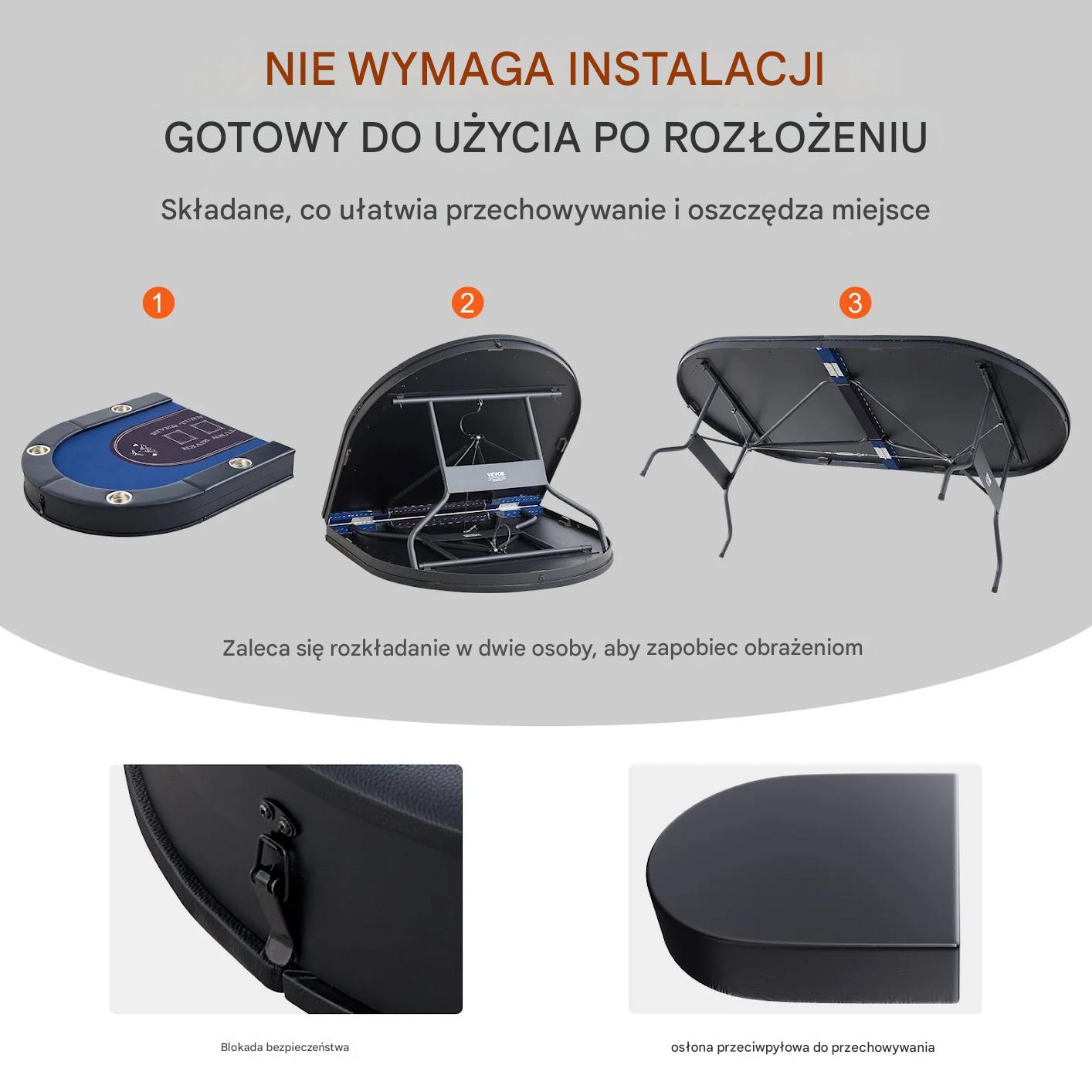Stół do pokera 8 os składany z łokietnikiem na karty blackjack texas holdem - obrazek 4
