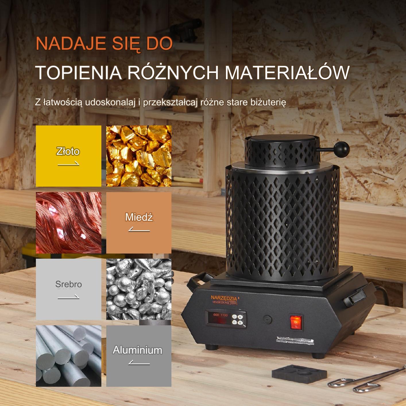 Piec do topienia metali cyfrowy do złota srebra 1350 W 3 kg - obrazek 7