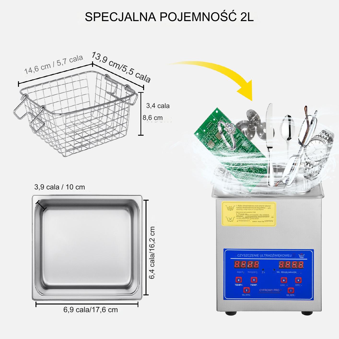 Myjka Ultradźwiękowa Przenośna Sterylizator + Timer 2L 60W - obrazek 2