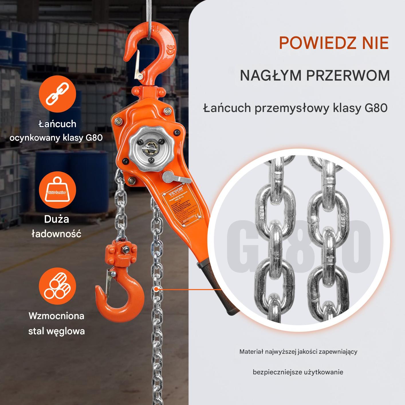 Wciągarka ręczna łańcuchowa 1,5T solidna, do podnoszenia ładunków - obrazek 3