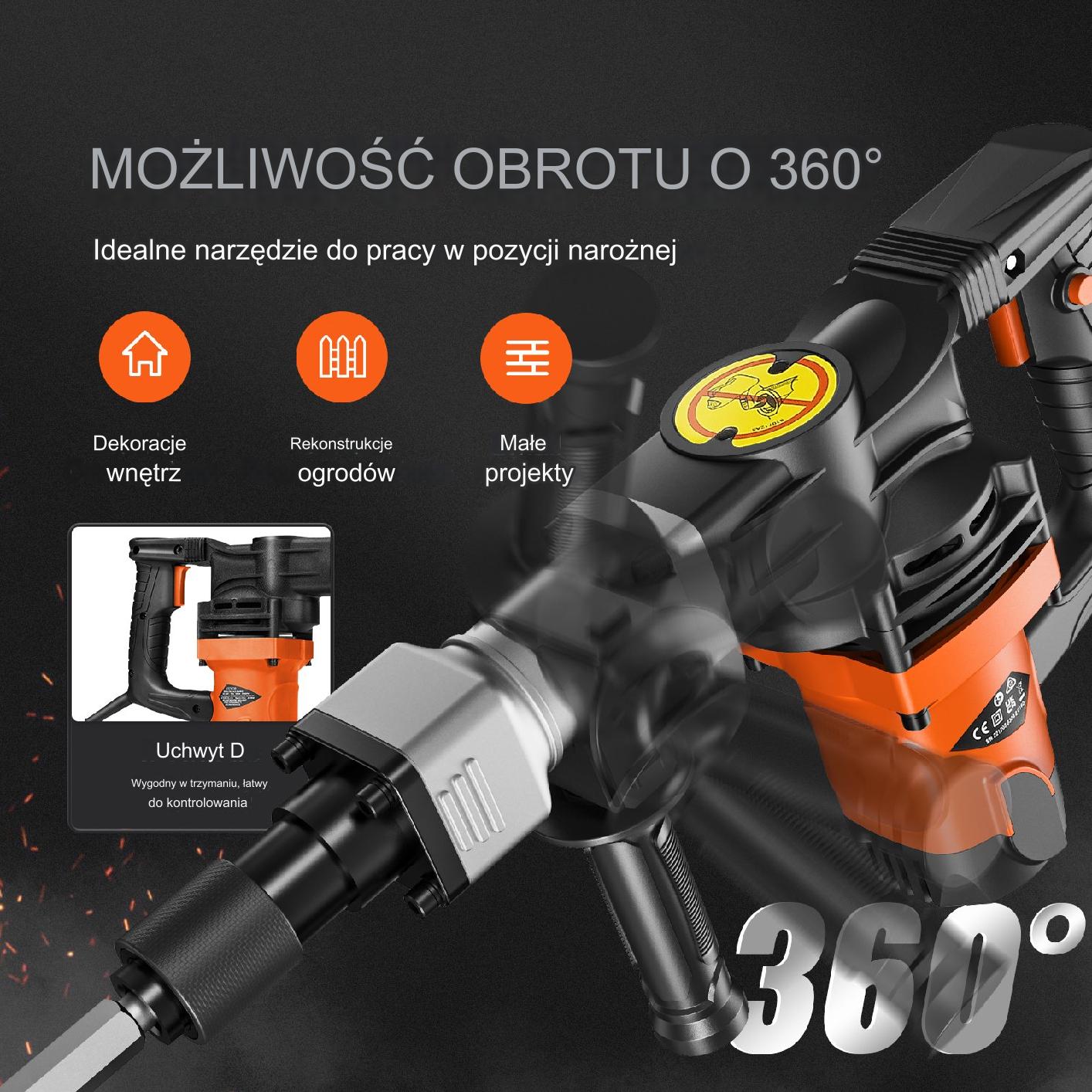 Młot Wyburzeniowy do Betonu 1600 W 2 Dłuta - obrazek 7