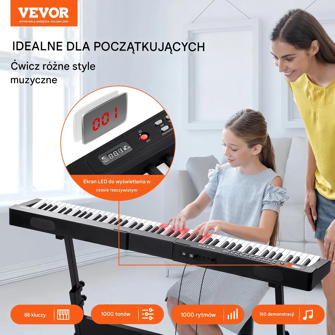 Keyboard 1000 tonów 88-klawiszowe cyfrowe, przenośne, Bluetooth/USB - obrazek 3