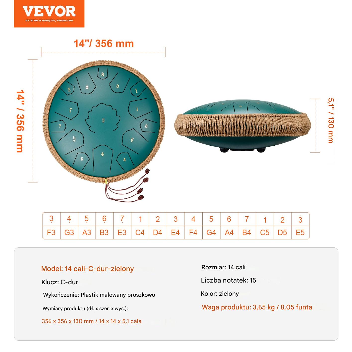 Bęben eteryczny 35,6 cm zielony - obrazek 2