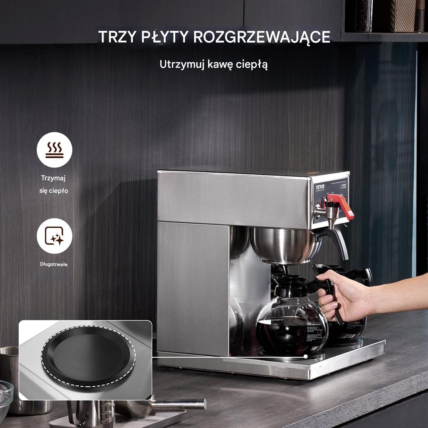 Ekspres Przelewowy do Gastronomii z Funkcją Gorącej Wody – 3 Podgrzewacze - obrazek 3