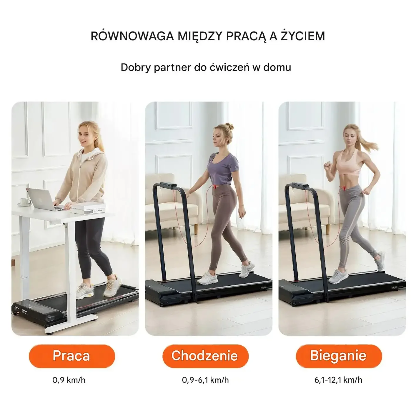 Bieżnia walking pad składana 2,5HP pod biurko pilot LED - obrazek 2