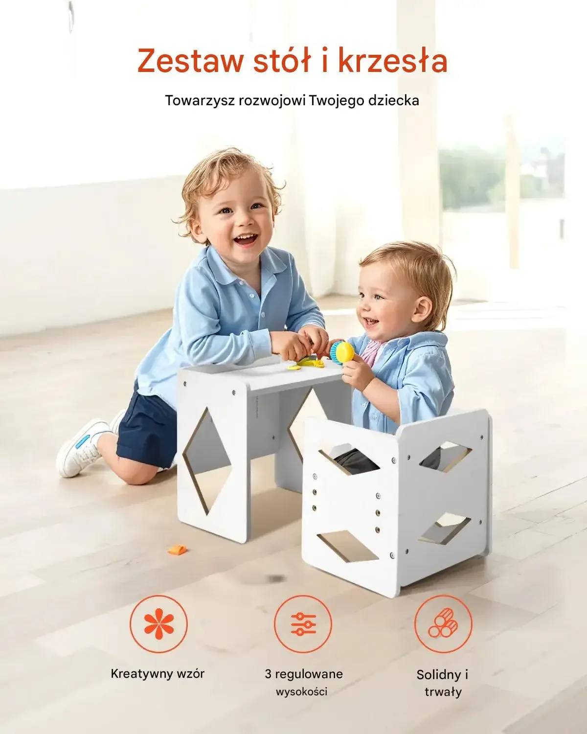Stolik i krzesełko Montessori dla dzieci 1-5 regulowane drewniane nauka - obrazek 3