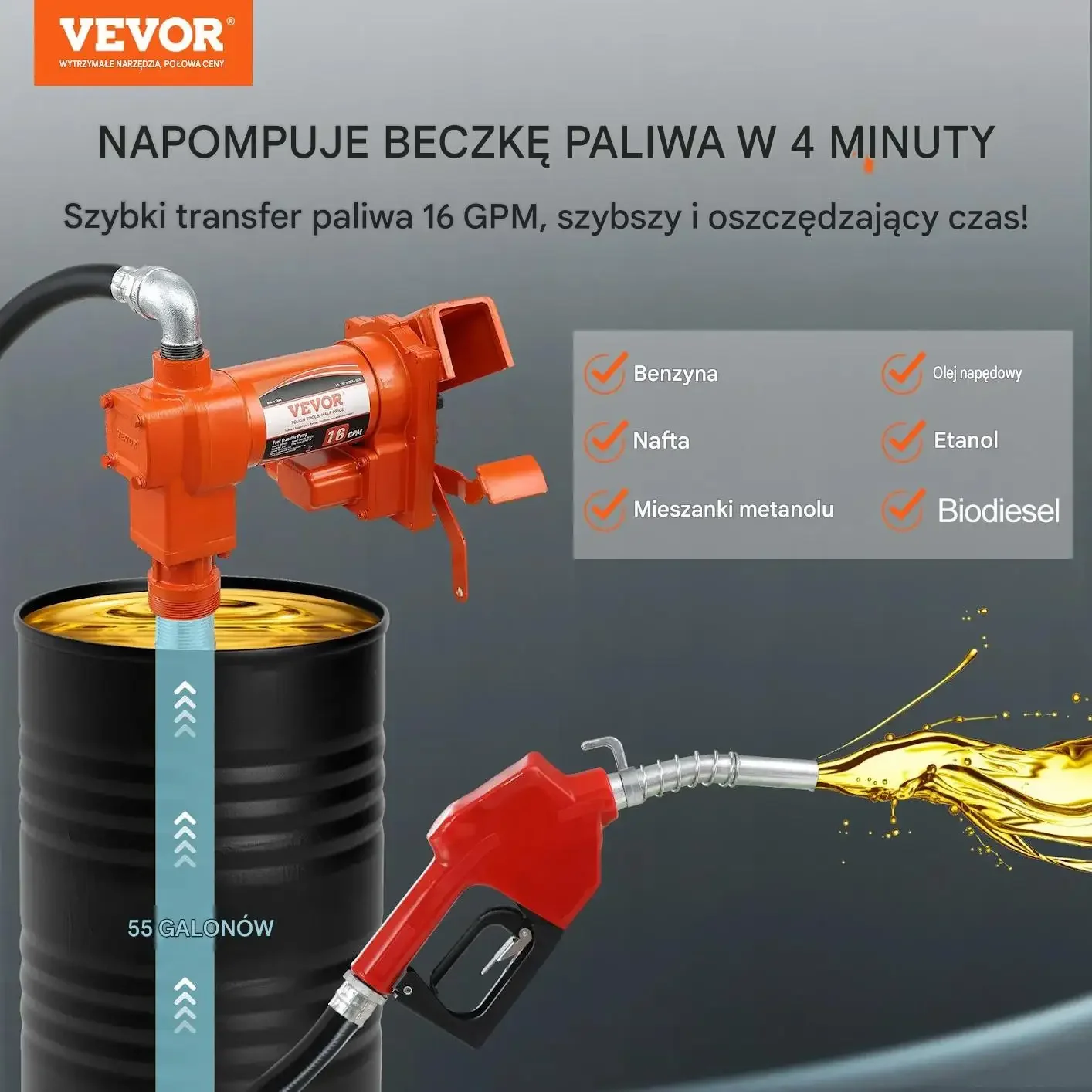 Pompa paliwa benzyny 12 V mocna czarna automatyczny pistolet diesel - obrazek 2