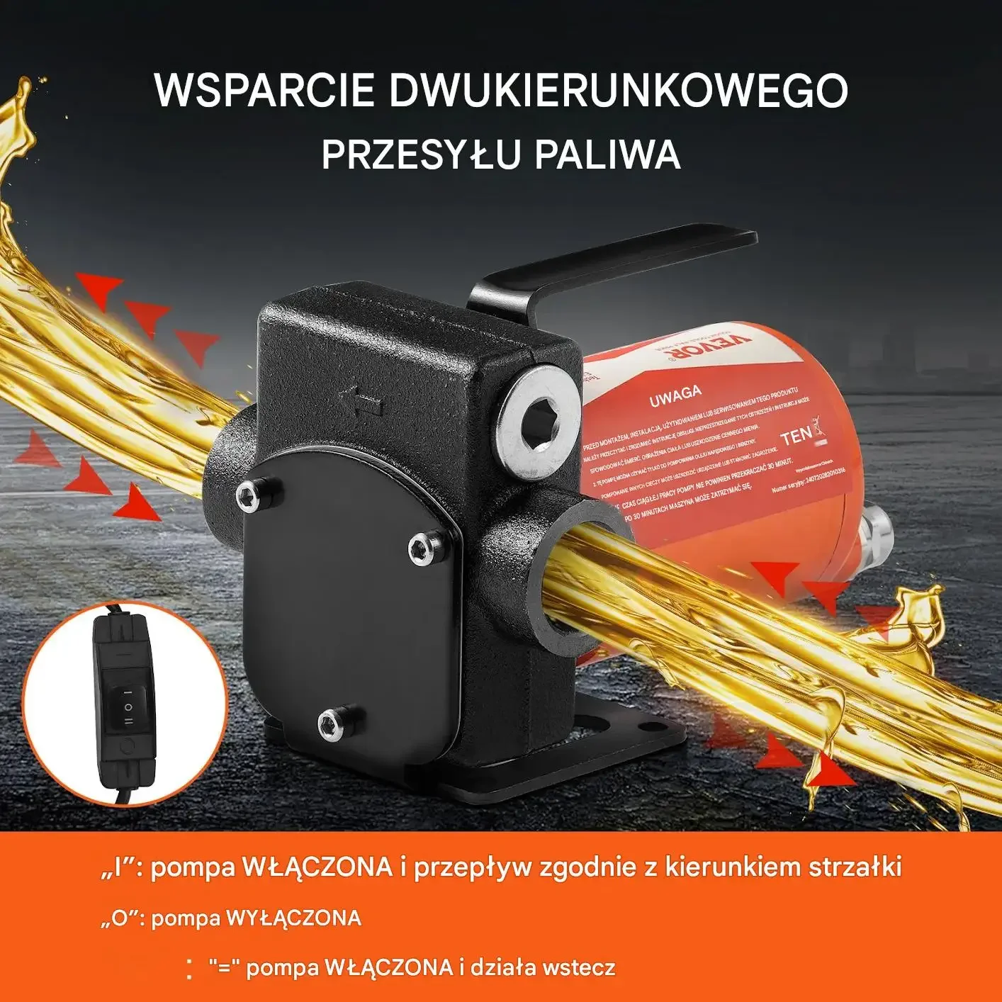 Pompa paliwa diesel benzyny 12 V mocna czarna 75 W 19 L automat pistolet - obrazek 6