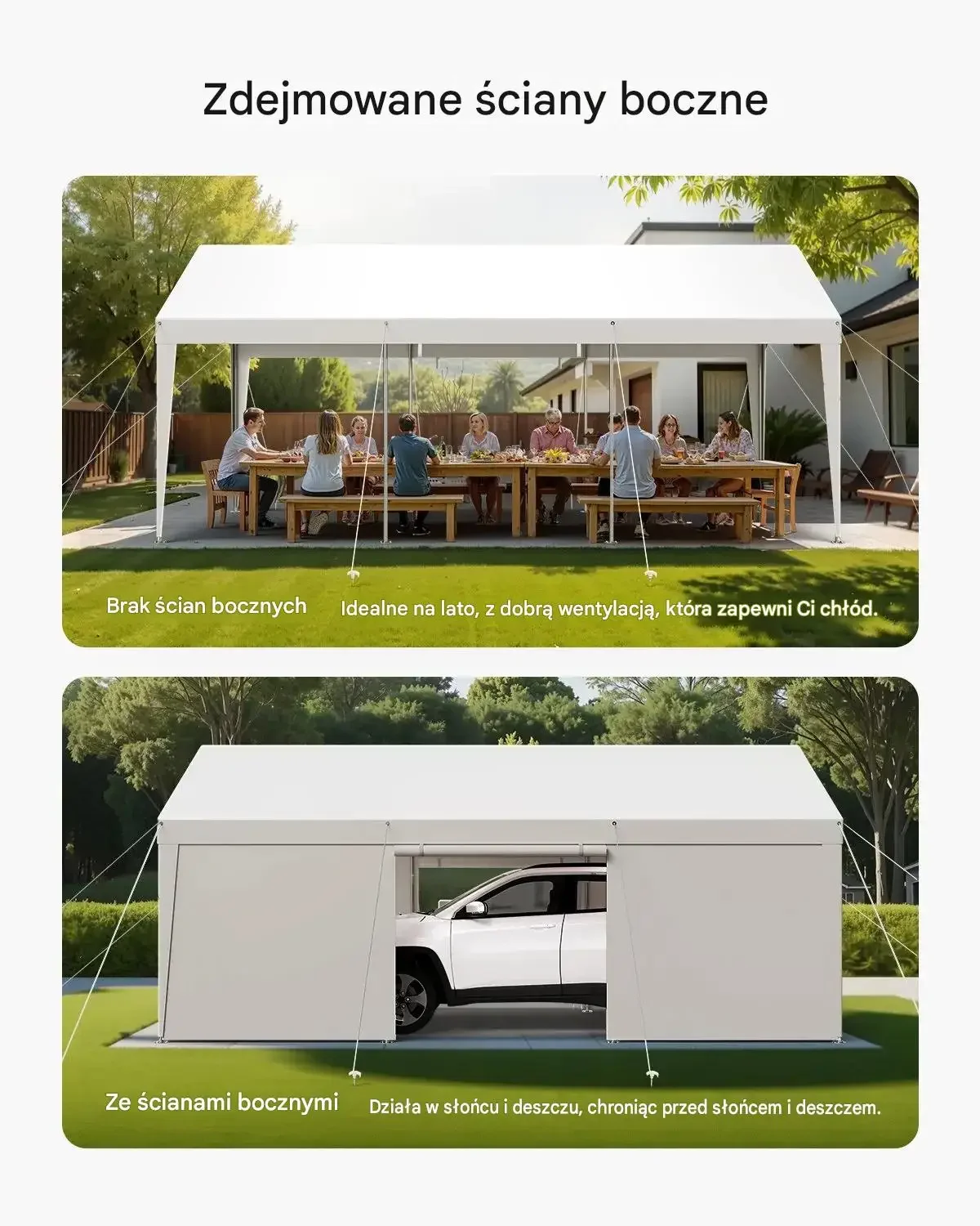 Namiot garażowy carport 3.6 m 6 m biały mocna wiata wodoodporna premium - obrazek 5
