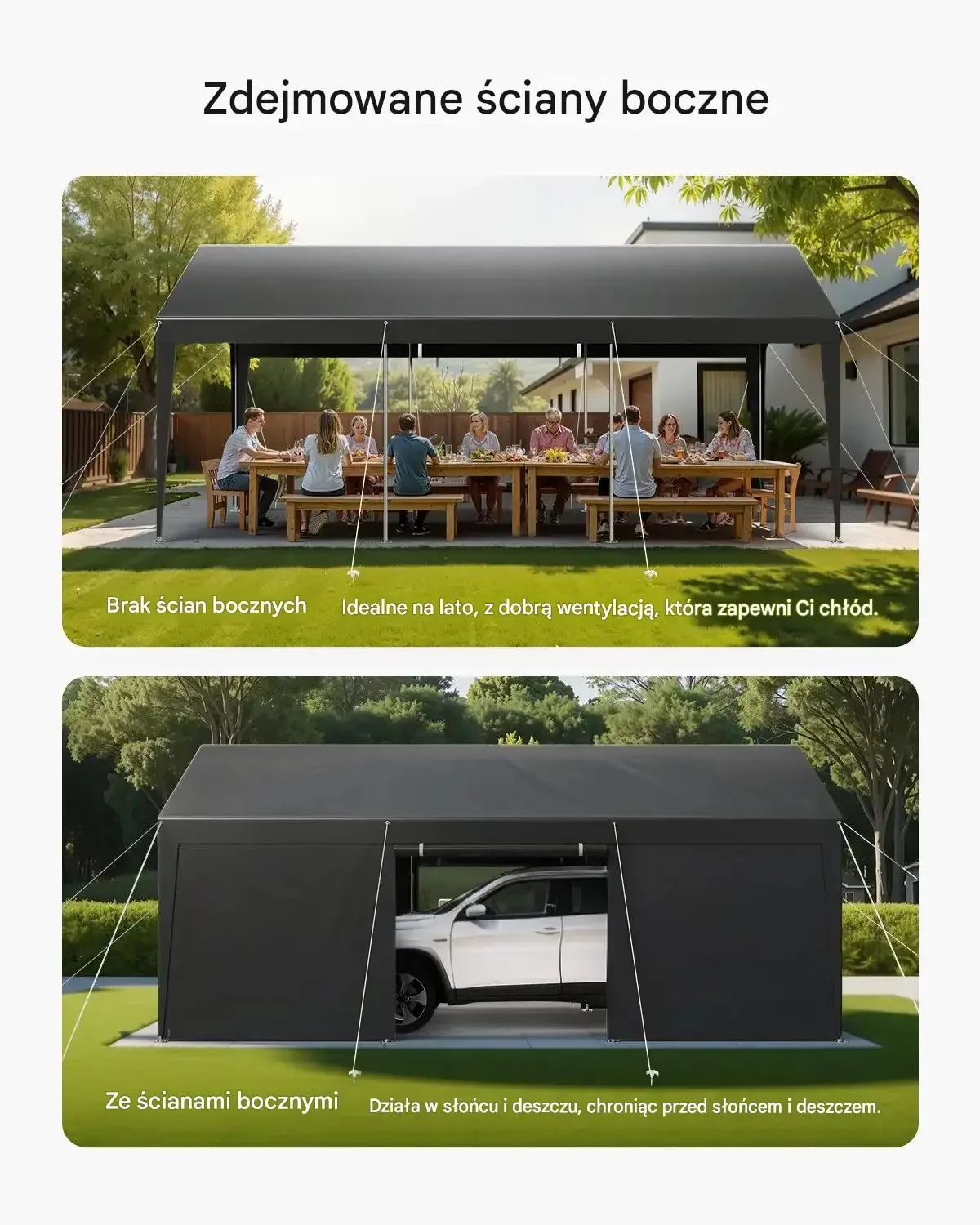 Wiata garażowa carport namiot 3.6 m 6 m mocna konstrukcja szara premium uv - obrazek 5